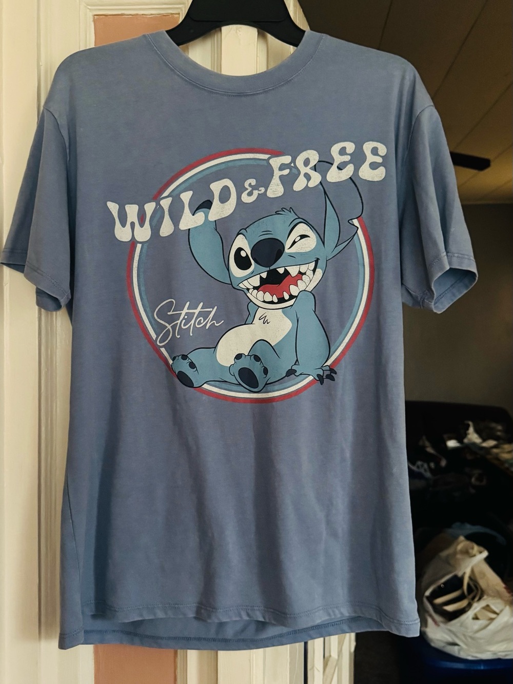 Disney Stitch 'Wild & Free' Light Blue Kids Short‑Sleeve Tee